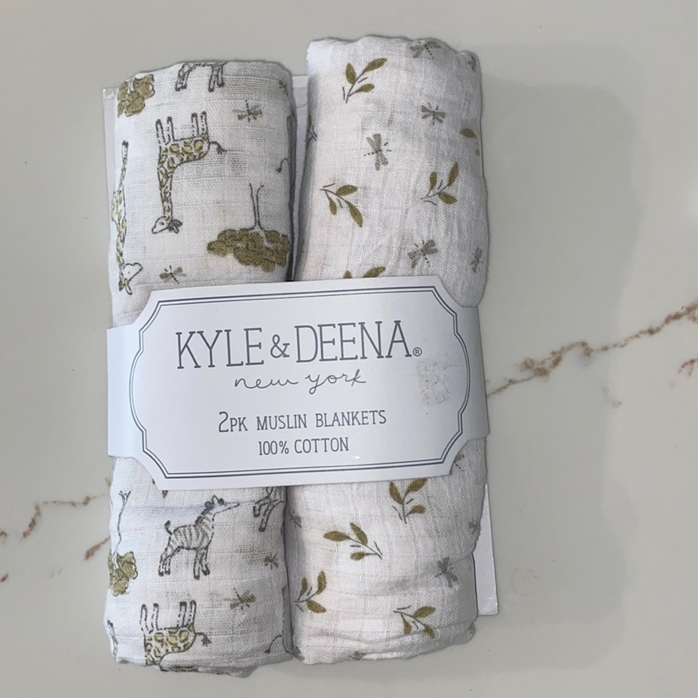 New! Kyle & Deena 2 Pack Muslin Swaddle blanket gender neutral